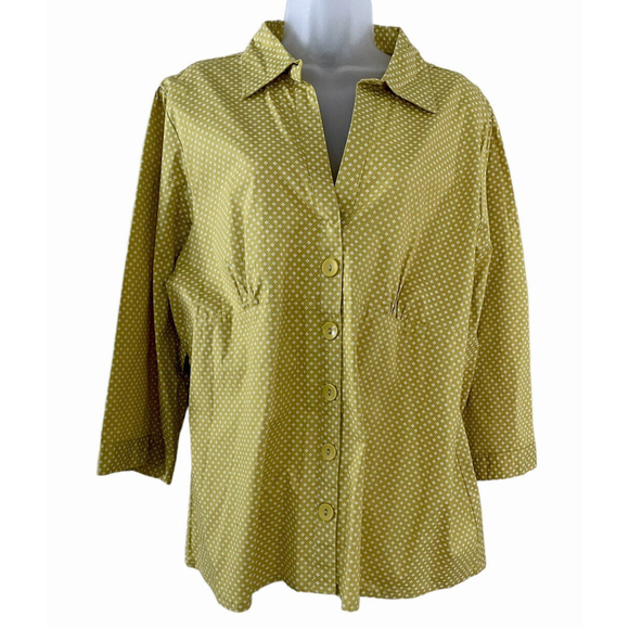 Antilia Femme Women Top Plus 3X Green Cotton Blend‎ Button Front Tie Back New - Picture 1 of 11